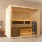 Finnish sauna S-Line Nordiq 210 Relax in a bright wellness room with lime plaster and travertine