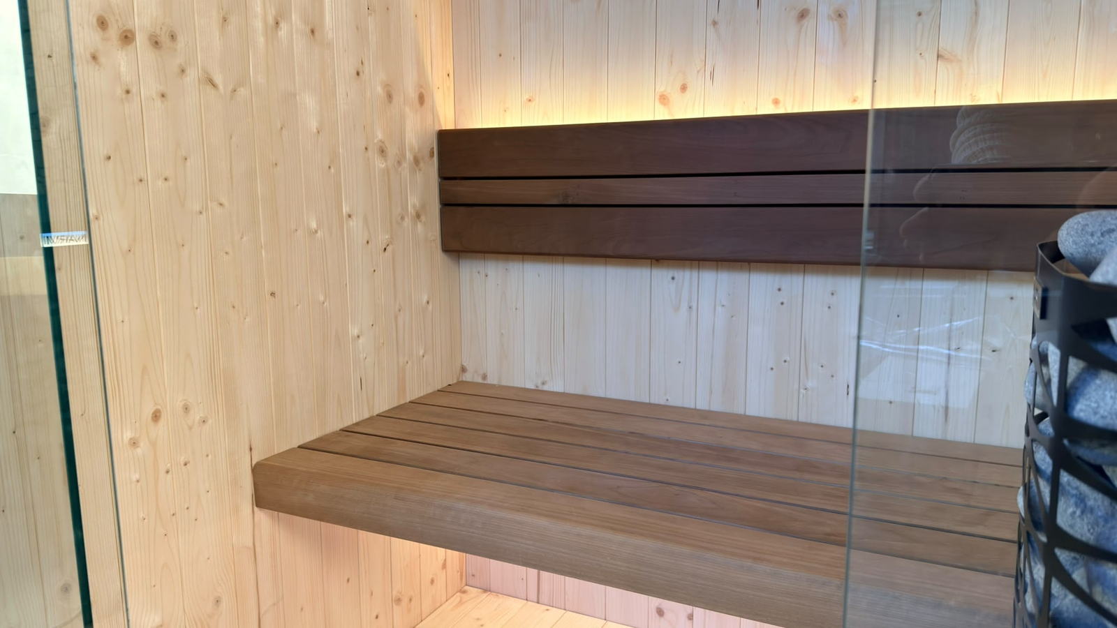 Finnish sauna S-Line Nordiq 110, bench and LED