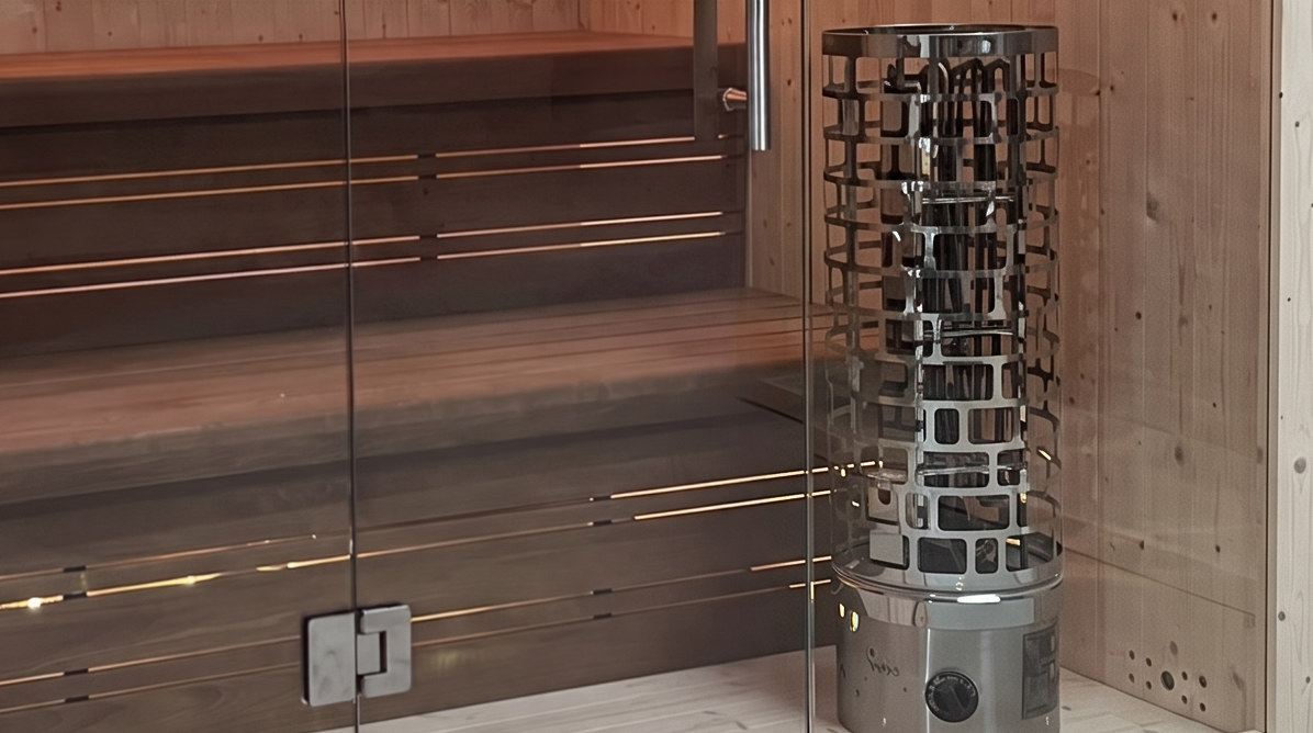 Finnish sauna S-Line Nordiq 210 Double, handle and sauna heater