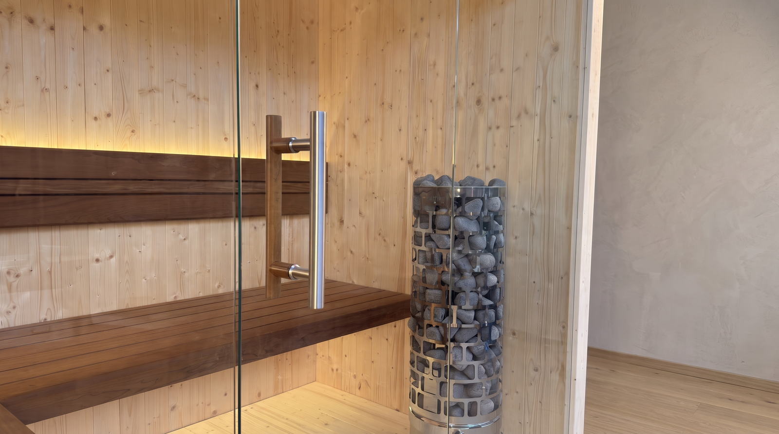 Finnish sauna S-Line Nordiq 210 Single, handle and sauna heater